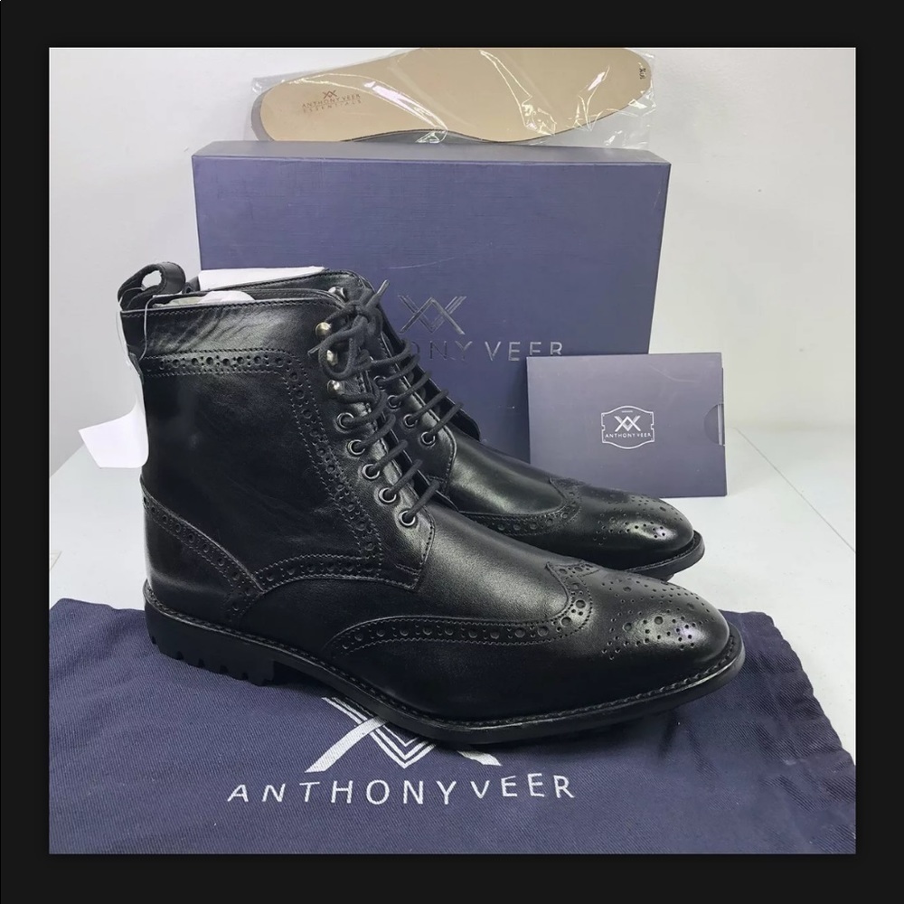 Anthony Veer Grant Wingtip Boots Black Leather Shoes